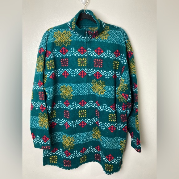 Victoria’s Secret Country green pattern fleece zip neck pullover. Medium - Picture 2 of 5